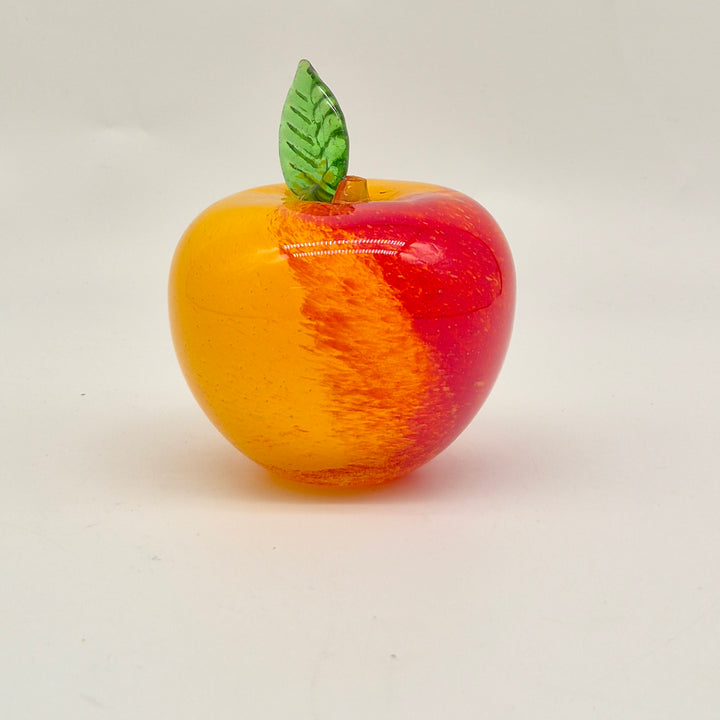 Unikt Handblåst Glasäpple i Rött och Gult