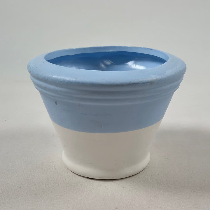 Retro keramikblomkruka med vintermotiv