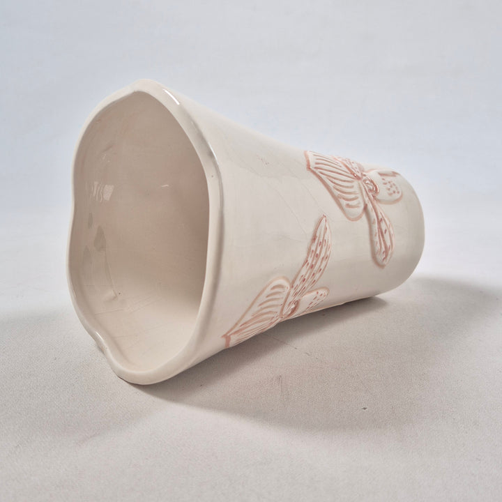 Retro keramikvas med rosa orkidérelief