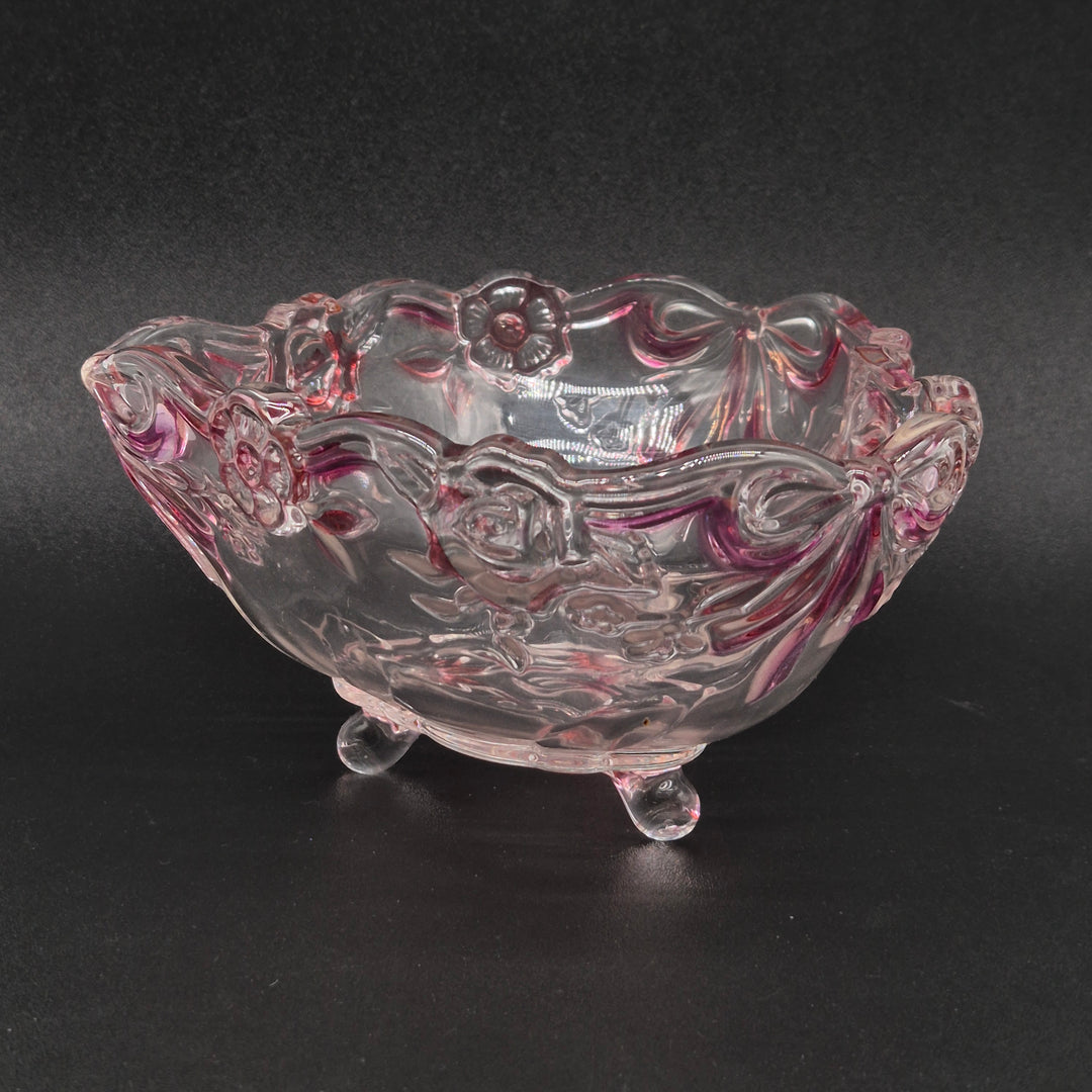 Elegant retro rosa glasvas med blommotiv