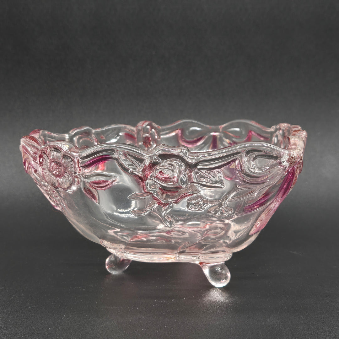 Elegant retro rosa glasvas med blommotiv