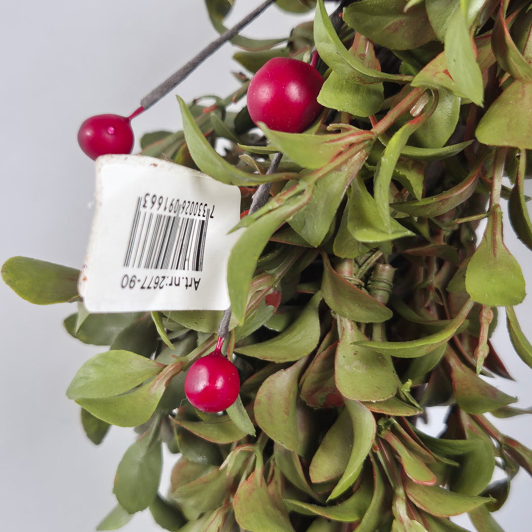 Dekorationskrans med Röda Bär och Gröna Blad