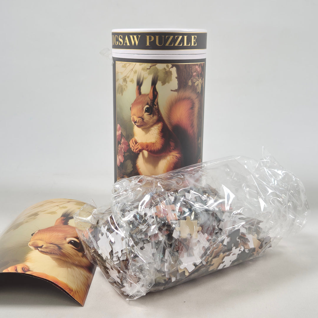 Charmigt ekorrepussel från Rusta i papper