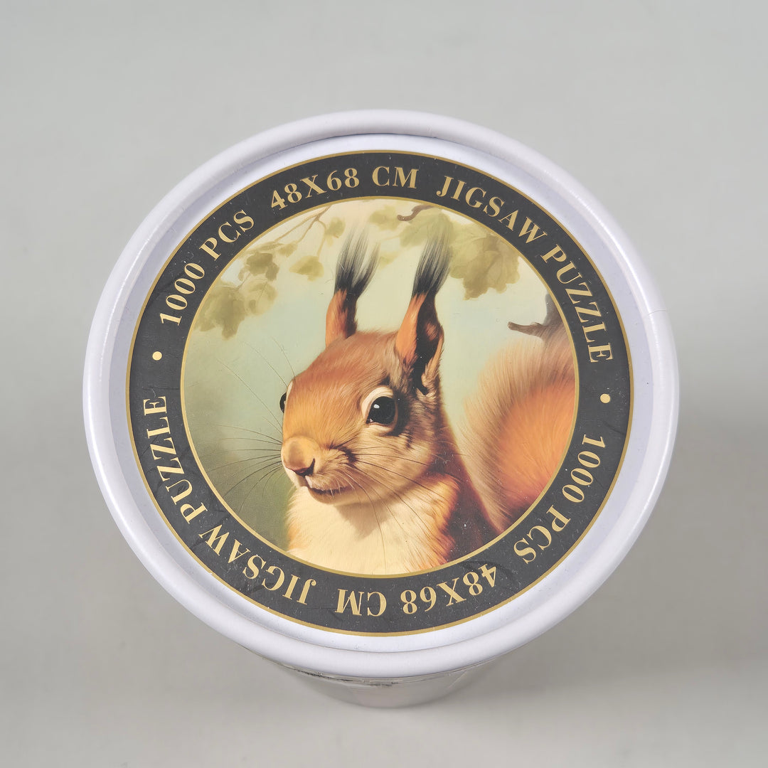 Charmigt ekorrepussel från Rusta i papper