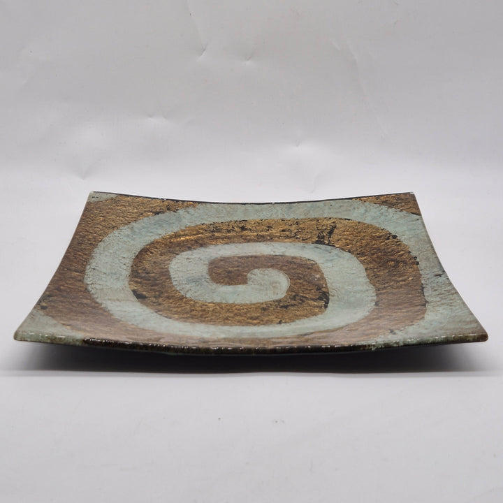 Retro spiralformad keramiktallrik blå och guld