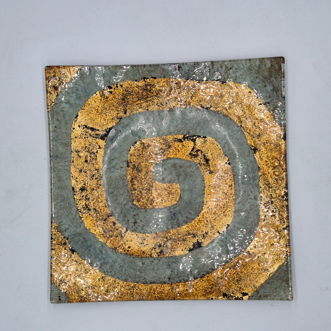 Retro spiralformad keramiktallrik blå och guld