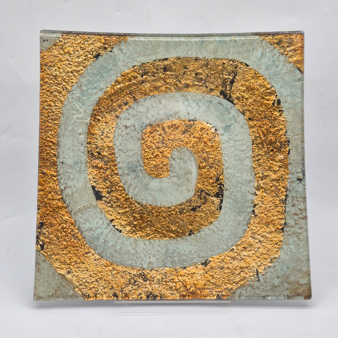 Retro spiralformad keramiktallrik blå och guld