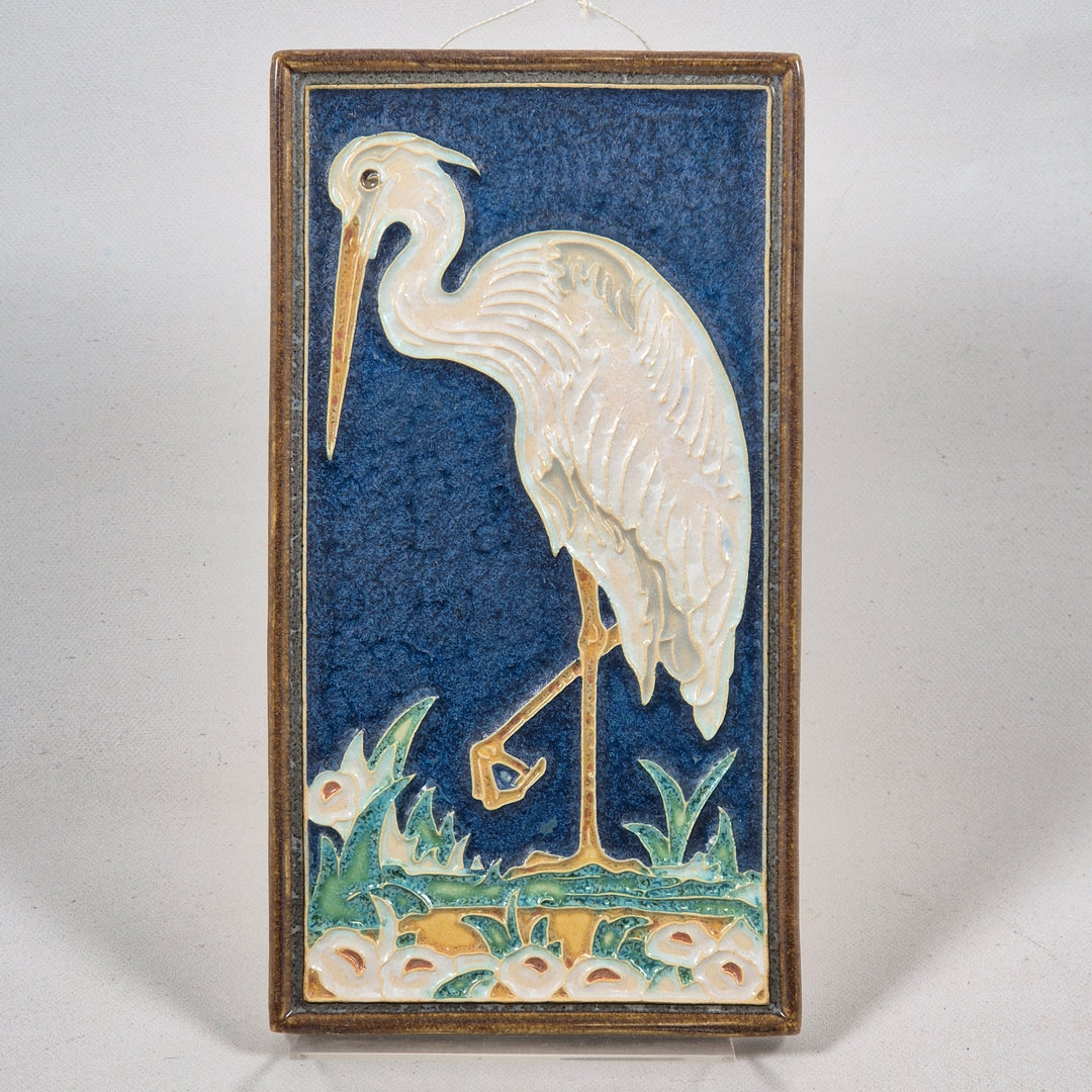 Unik handgjord Delft-keramikplatta med hägermotiv