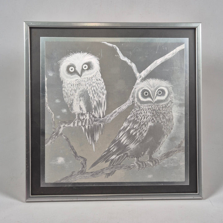 Unik Uggletavla i Gråskala med Ram