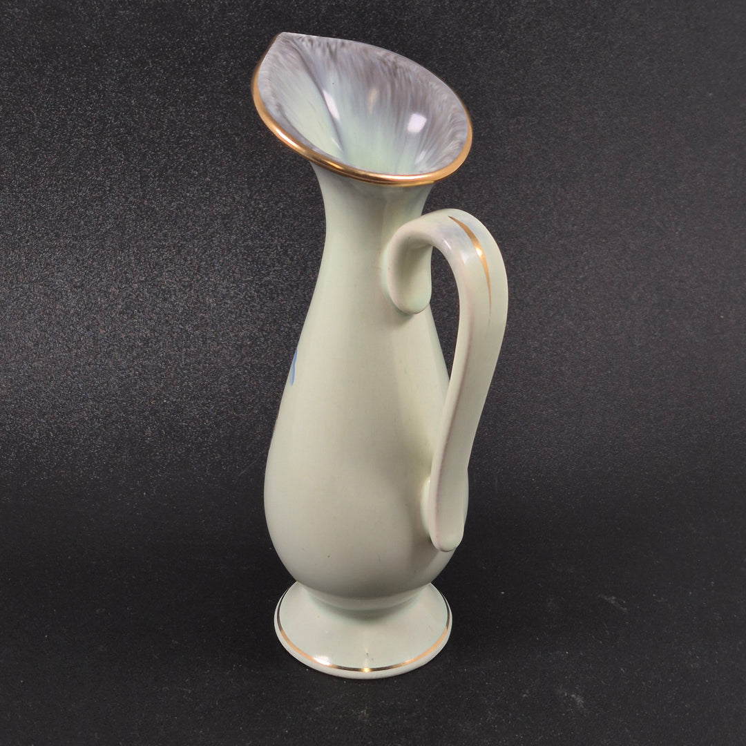 Klassisk Ystad-målad keramisk vas med guldtrim