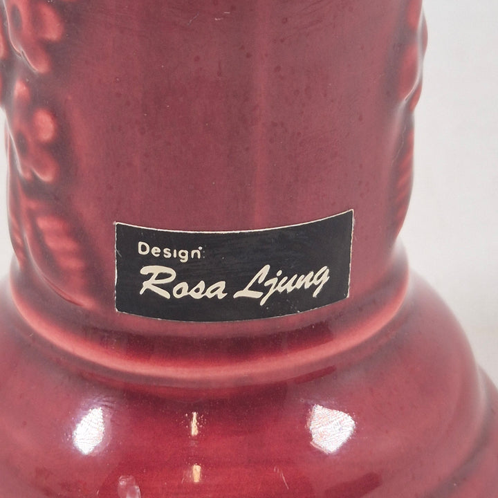 Röd keramisk ljusstake retro Rosa Ljung