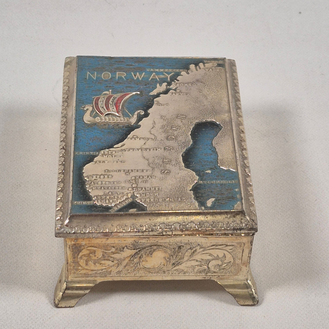 Retro Förvaringslåda i Metall med Norges Karta