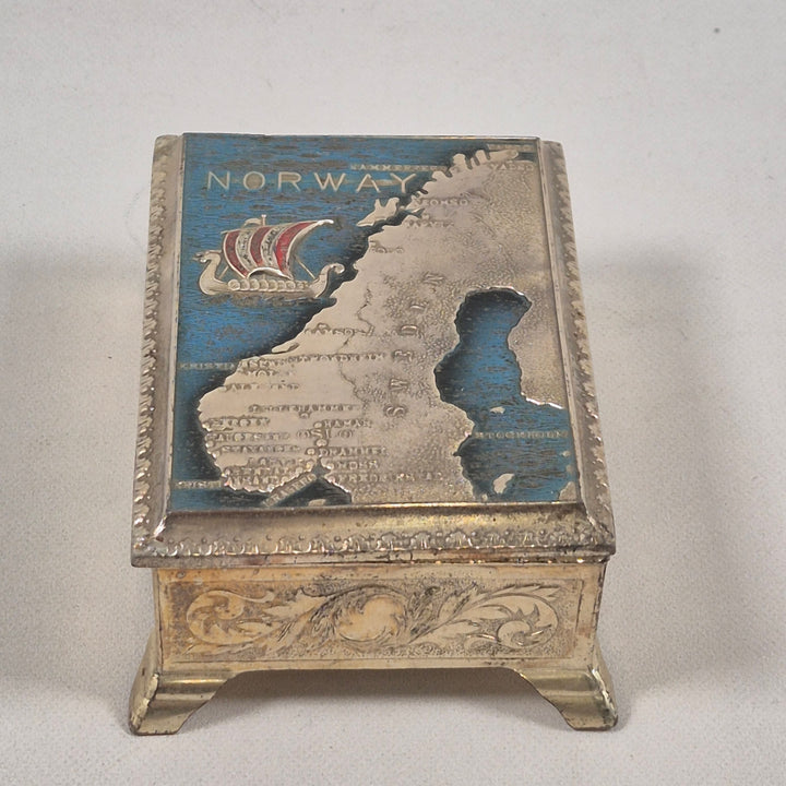 Retro Förvaringslåda i Metall med Norges Karta