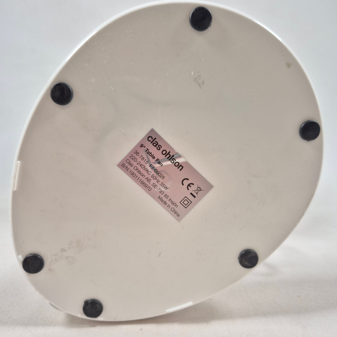 Clas Ohlson vit bordfläkt i plast