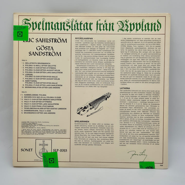 Spelmanslåtar från Uppland retro LP-vinyl