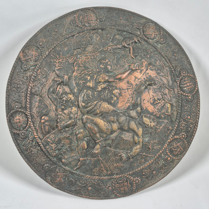 Antik koppartallrik med historiska motiv