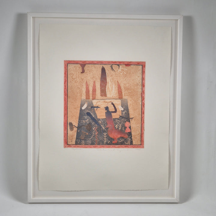 Retro konsttryck med stilren vit ram