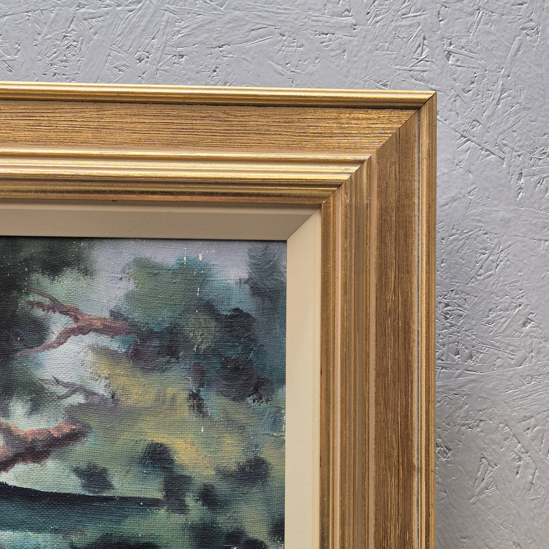 Retro Oljemålning av Skator i Skog