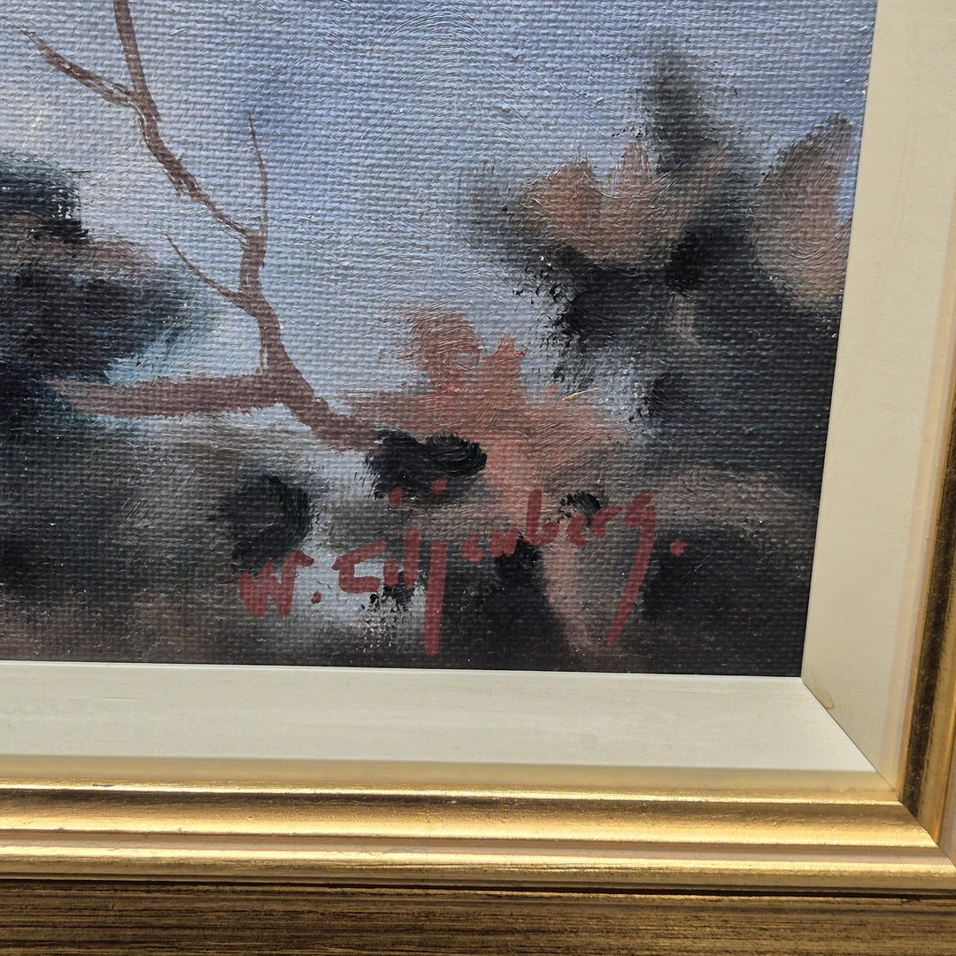 Retro Oljemålning av Skator i Skog