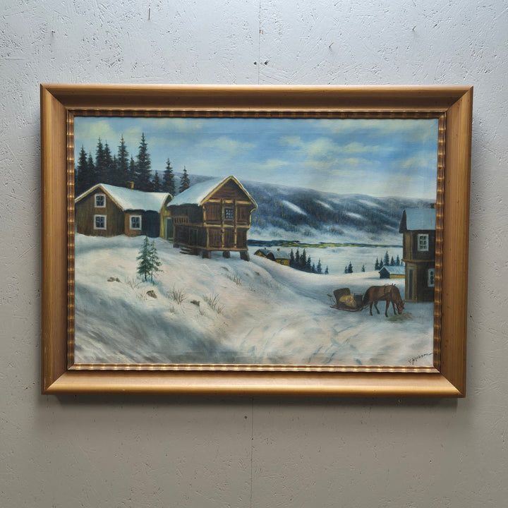 Vintermålning av Bertil Hjelmar, retro charm