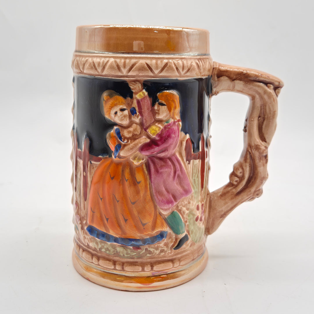 Retro keramikölsejdel med handmålat folkloristiskt motiv