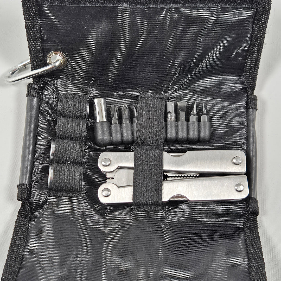 Kompakt och hållbar verktygssats i rostfritt stål