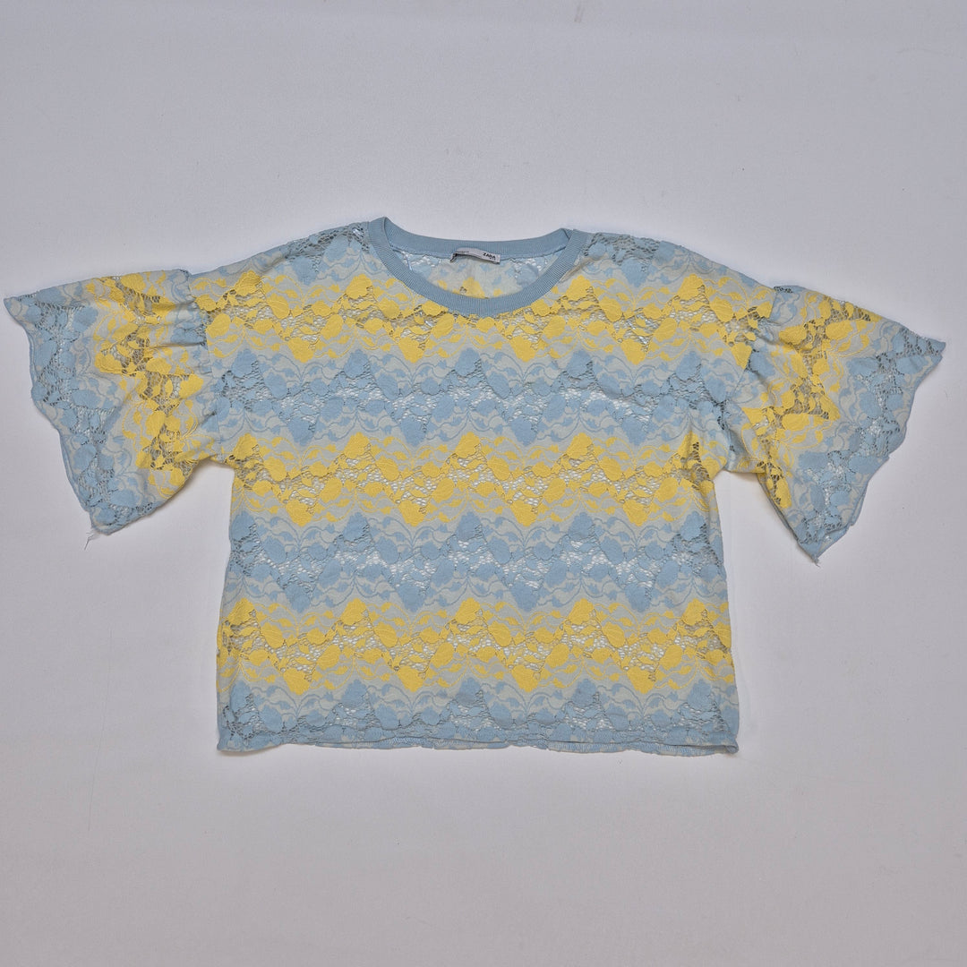 Zara spetstopp i blå och gul spets