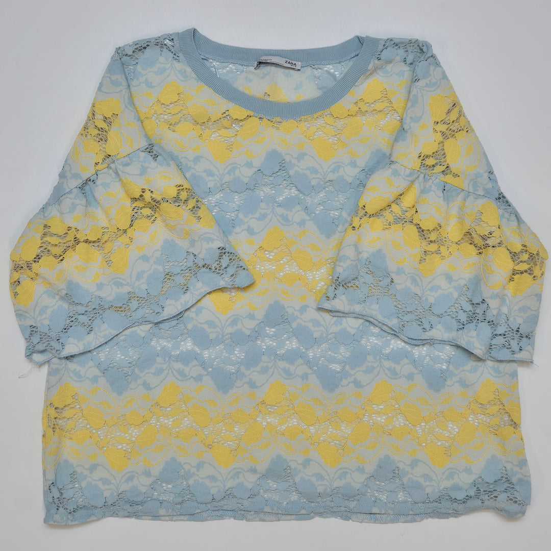 Zara spetstopp i blå och gul spets