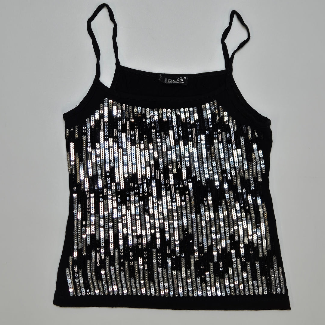 Elegant svart topp med silverpärlor från Dolce & Gabbana