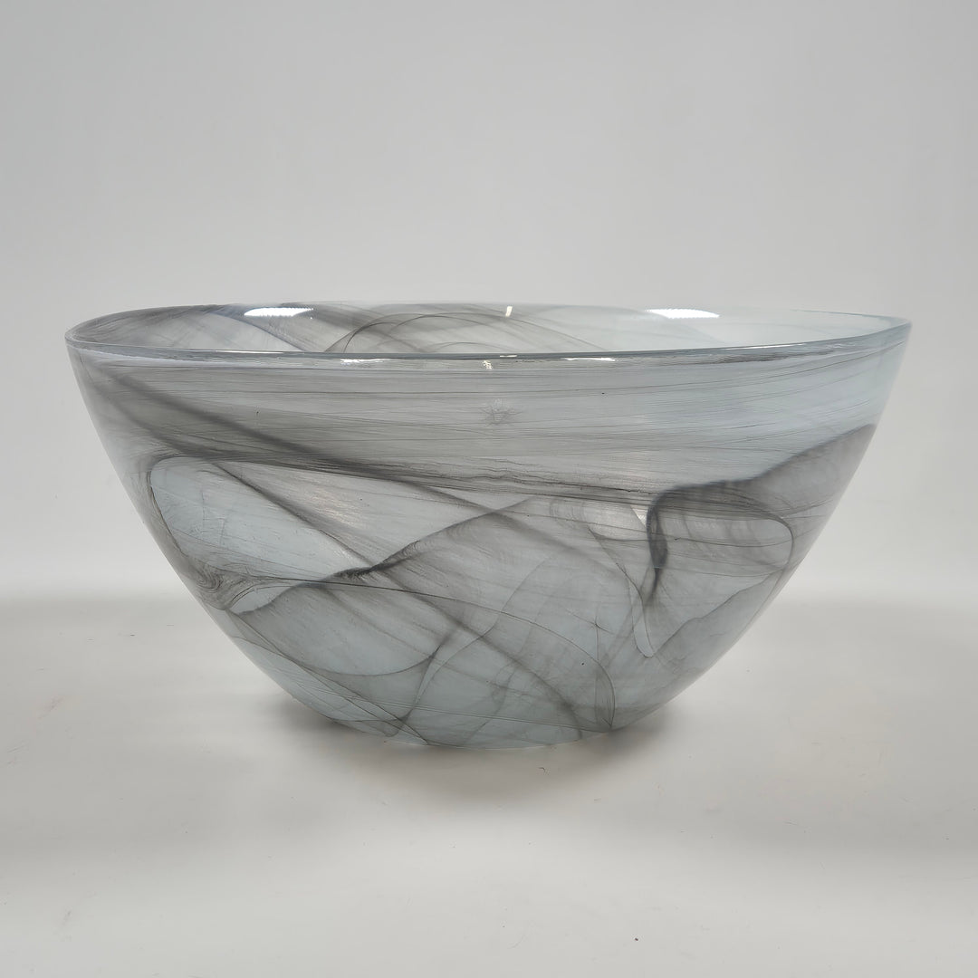 Stor dekorativ glasskål med svartvita mönster – handblåst glas