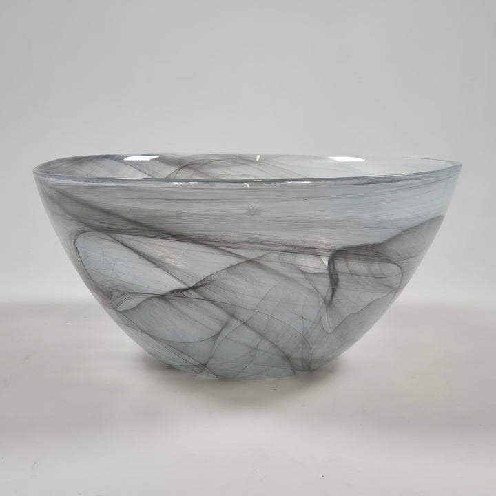 Stor dekorativ glasskål med svartvita mönster – handblåst glas