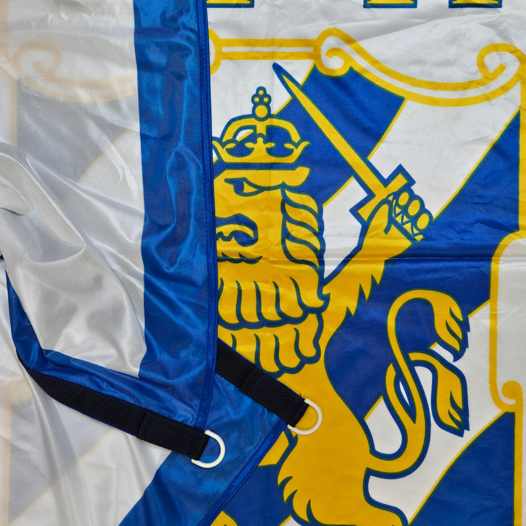 Unik blågul supporterflagga med riddarvapen