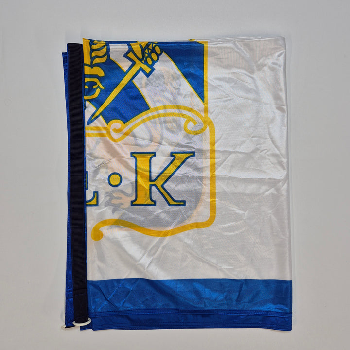 Unik blågul supporterflagga med riddarvapen