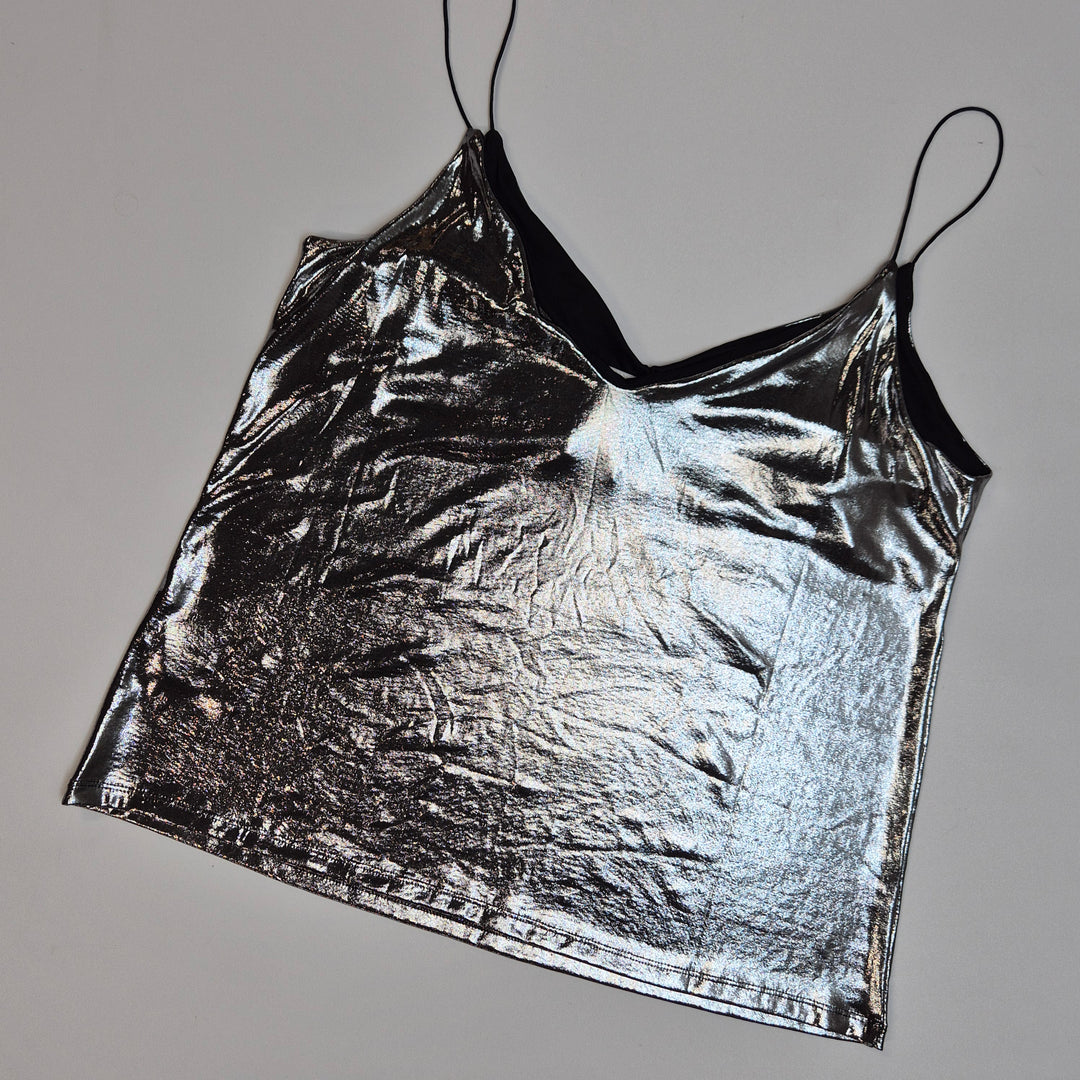 H&M metallisk silvertopp medium festlig