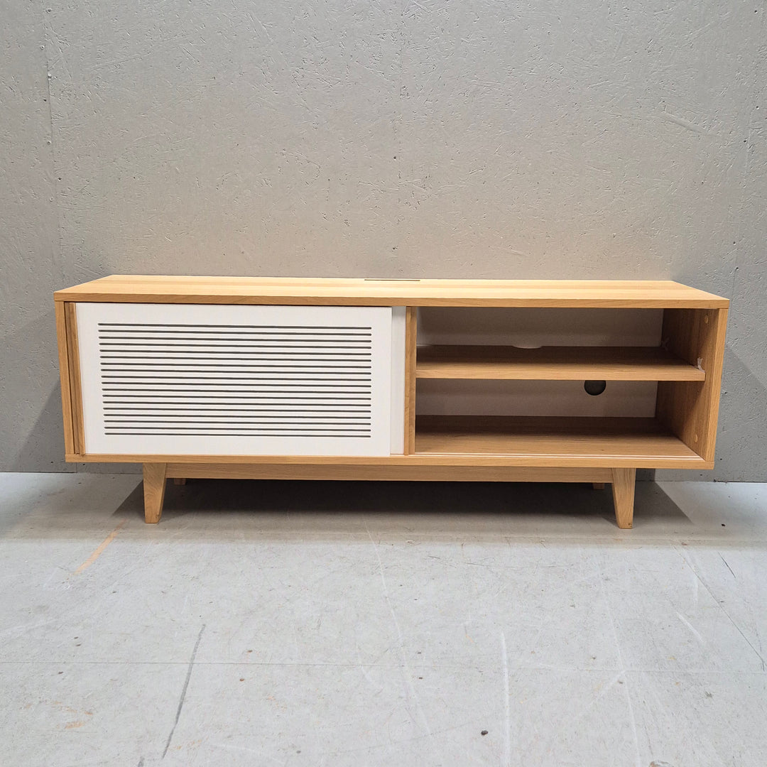 Retro TV-bänk i trä med skjutdörrar