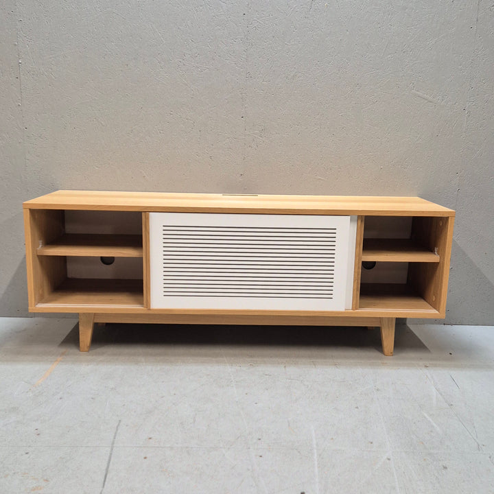 Retro TV-bänk i trä med skjutdörrar