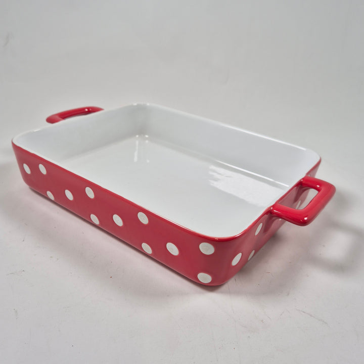 GreenGate retro ugnsform rödvit prickig keramik
