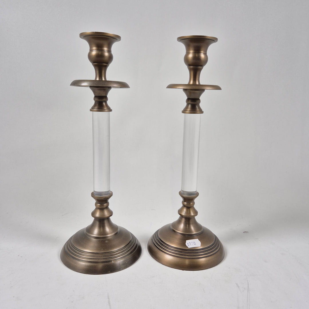 Elegant retro ljusstake i mässing och glas