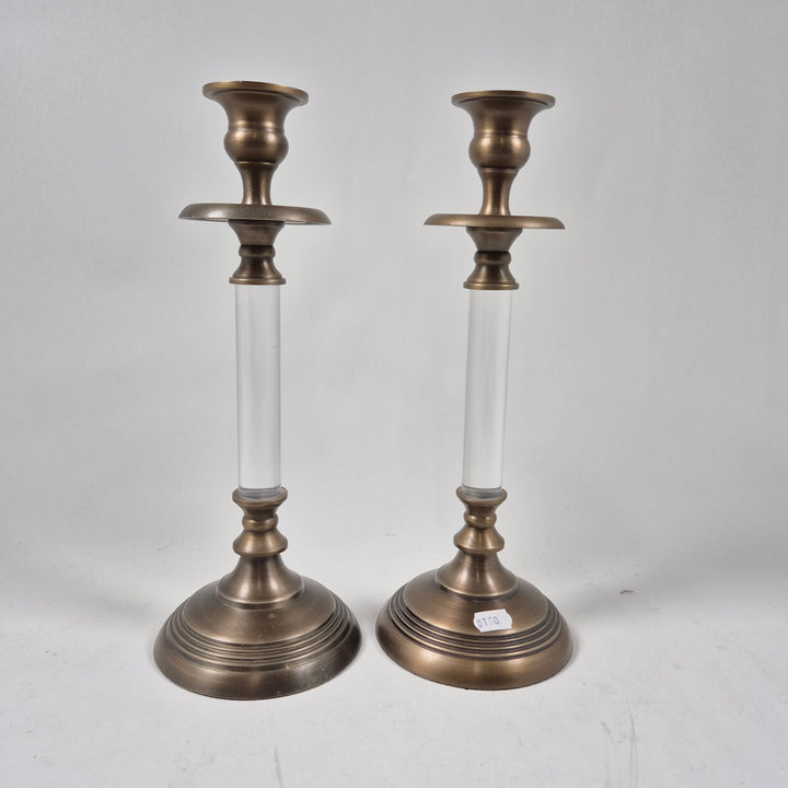 Elegant retro ljusstake i mässing och glas