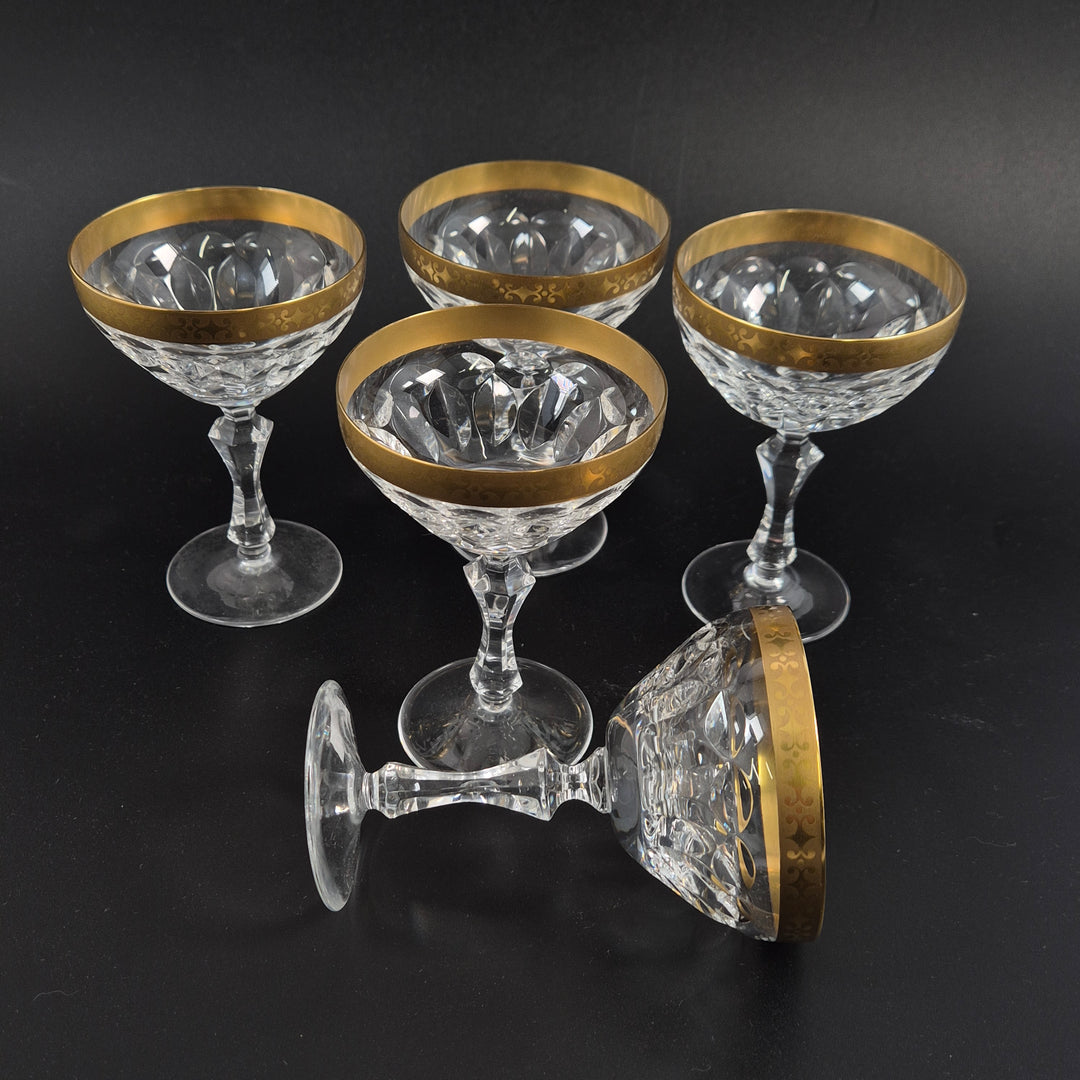 Retro champagneskålar i kristall med guldkant (5st)