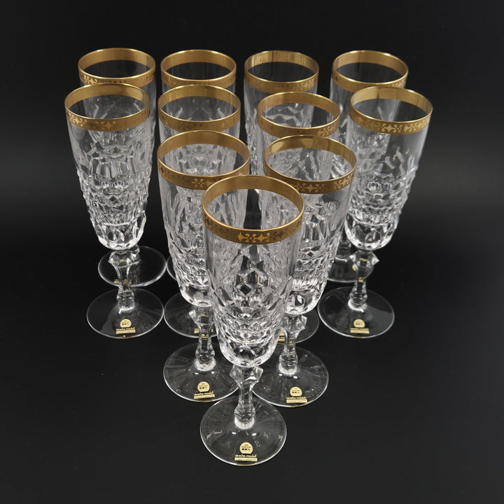 Retro kristallglas med guldkant 11-pack