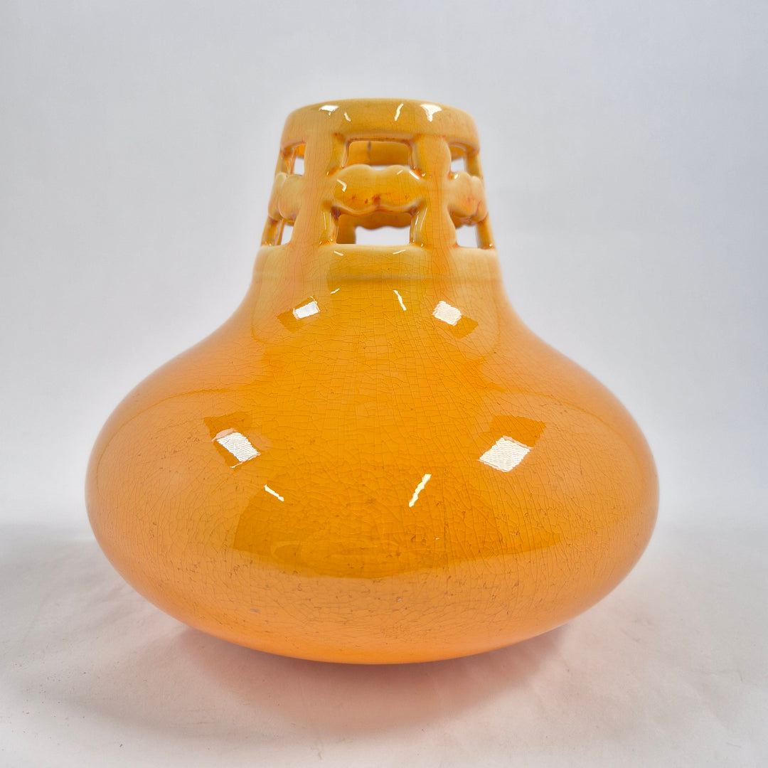 Retro orange keramikvas med krackelerad glasyr