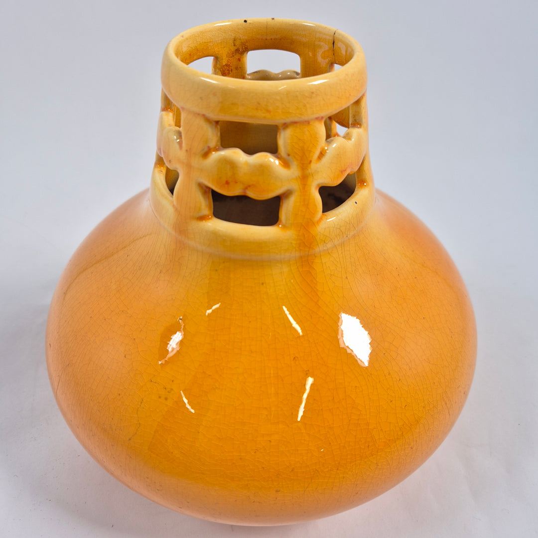 Retro orange keramikvas med krackelerad glasyr