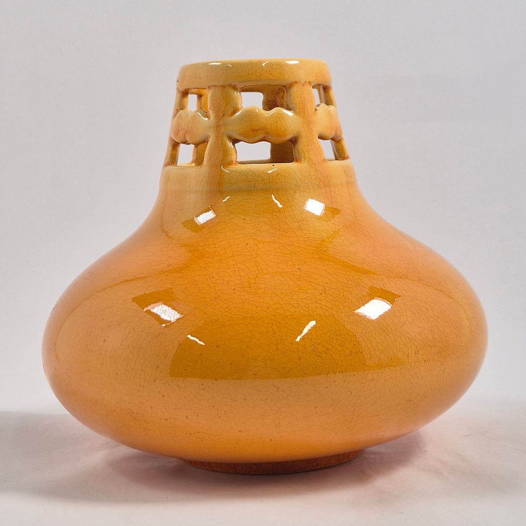 Retro orange keramikvas med krackelerad glasyr