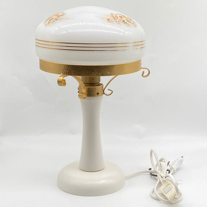 Antik vit bordlampa med blomstermotiv - Homy Secondhand Online