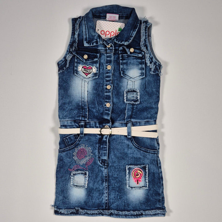 Ärmlös Jeansklänning med Dekorativa Märken - Homy Secondhand Online
