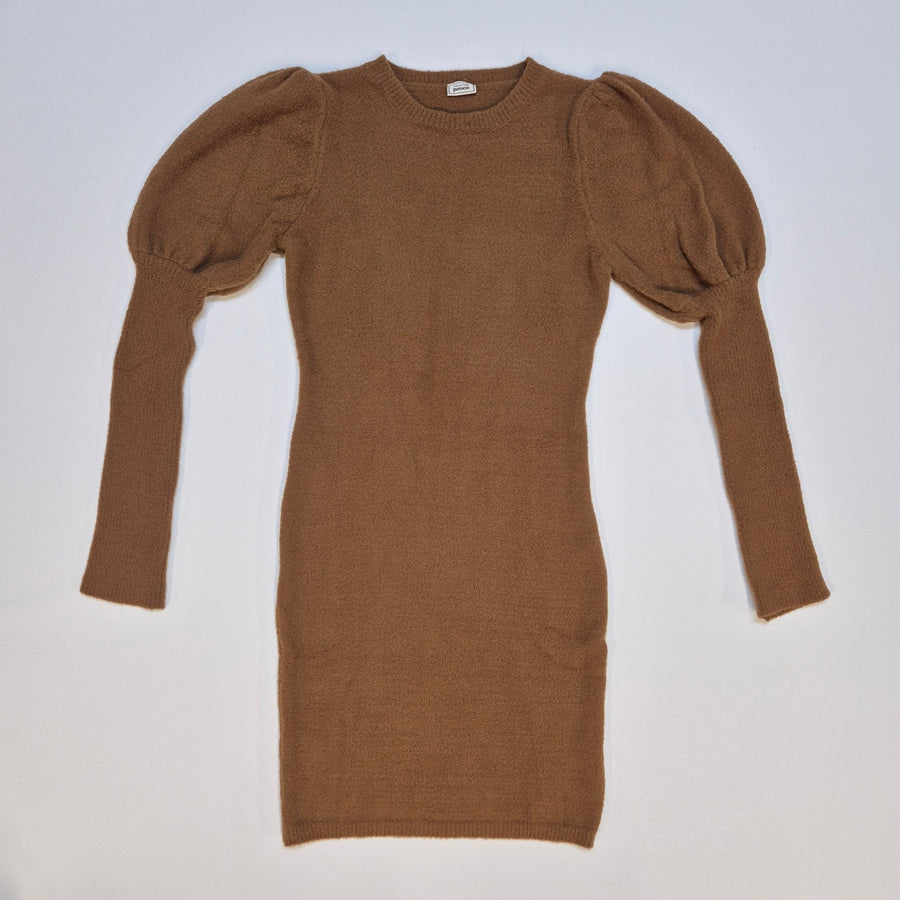 Trendig Brun Stickad Damkläning med Puffärmar - Homy Secondhand Online