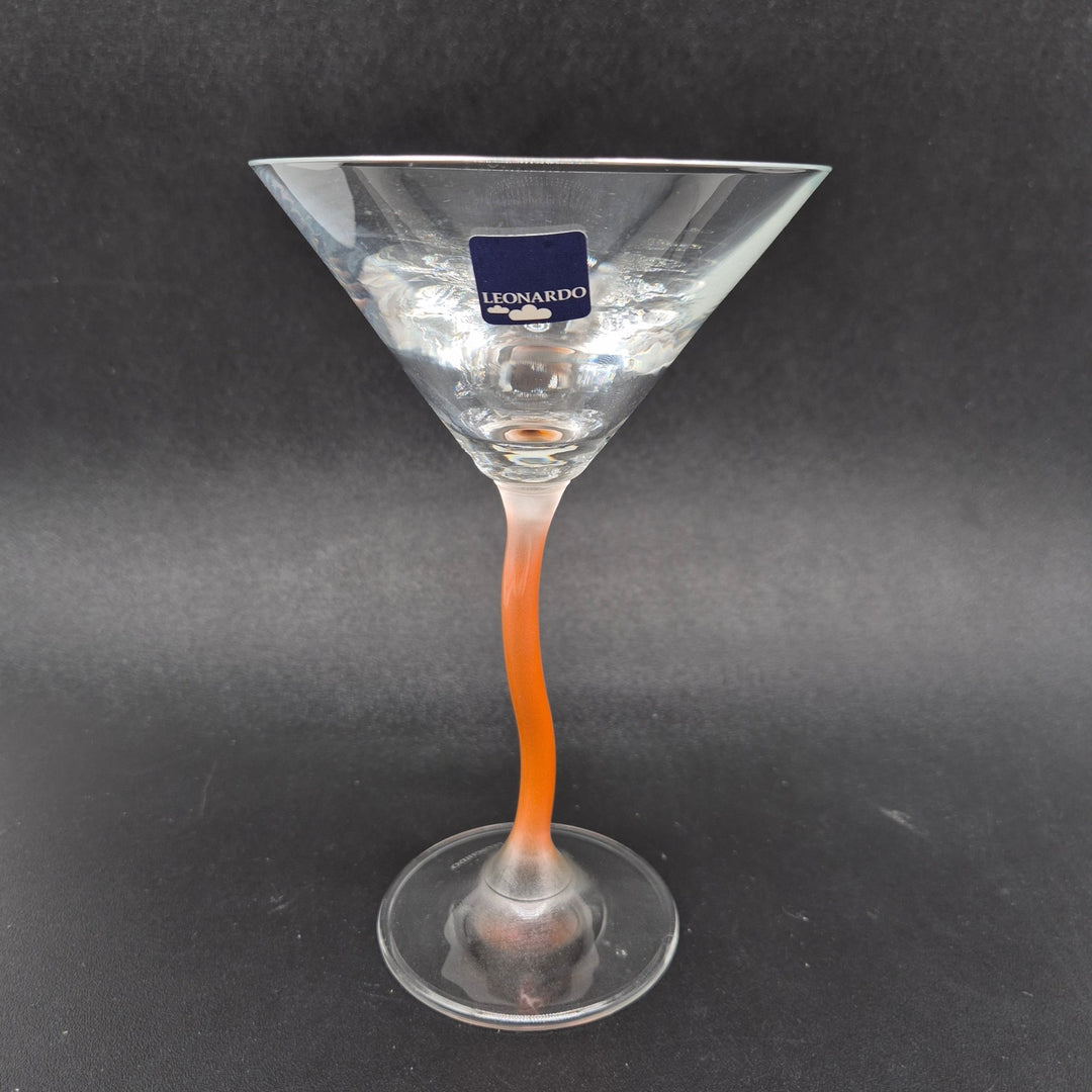 Leonardo Crystal Martini Glass Orange Twisted Bent Stem 6 7/8" H - Homy Secondhand Online