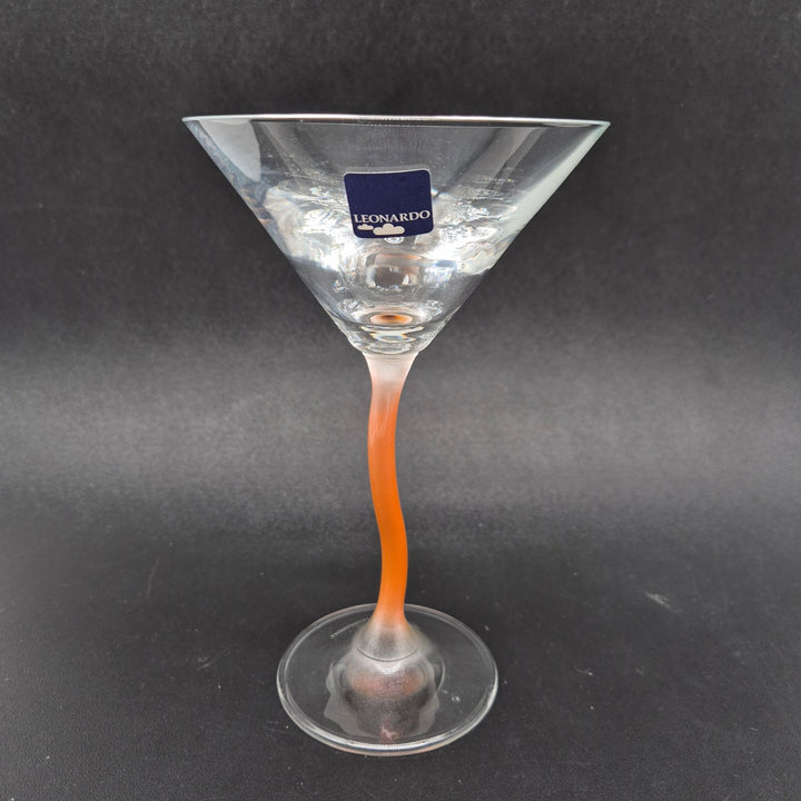 Leonardo Crystal Martini Glass Orange Twisted Bent Stem 6 7/8" H - Homy Secondhand Online