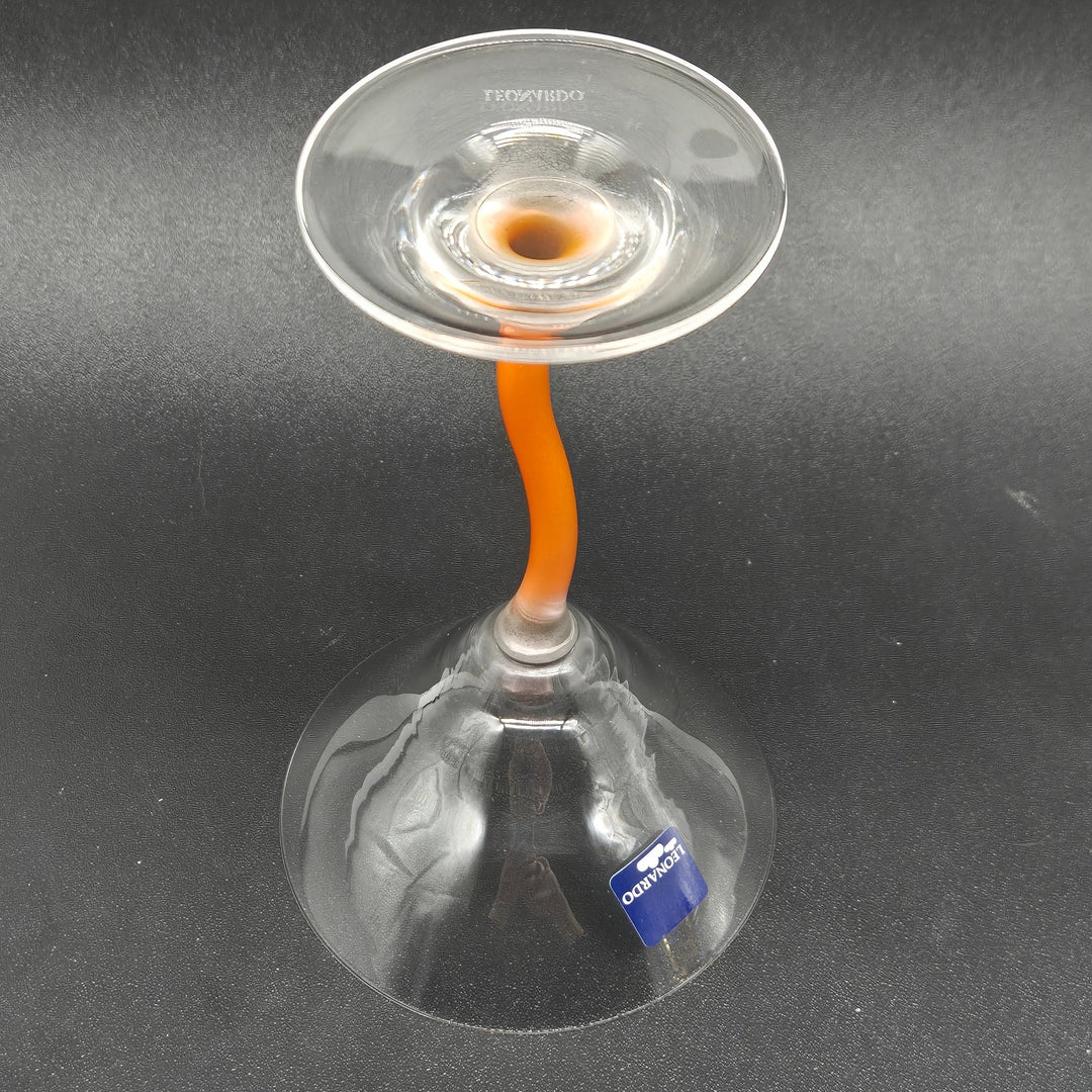 Leonardo Crystal Martini Glass Orange Twisted Bent Stem 6 7/8" H - Homy Secondhand Online